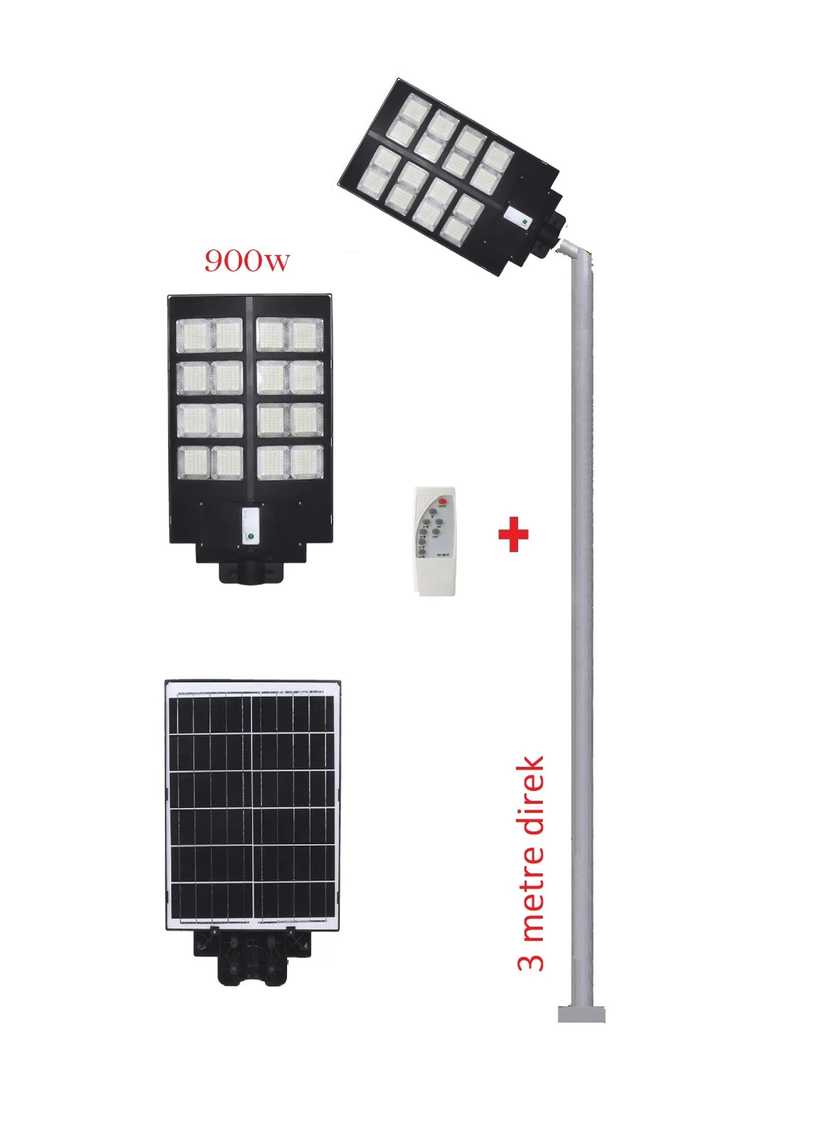 GÜNEŞ ENERJİLİ AYDINLATMA LAMBASI 900w + 3m. LAMBA DİREĞİ