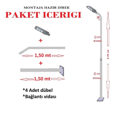 GÜNEŞ ENERJİLİ AYDINLATMA LAMBASI 1200w + 3m. LAMBA DİREĞİ