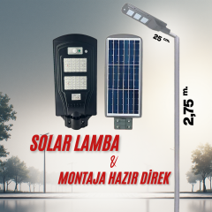 120W GÜNEŞ ENERJİLİ AYDINLATMA LAMBASI + 3M. LAMBA DİREĞİ