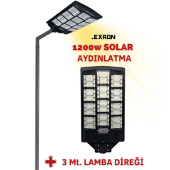 1200W SOLAR BAHÇE AYDINLATMA LAMBASI + 3M. LAMBA DİREĞİ